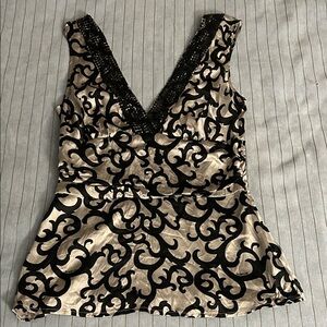 Bebe Black and Cream Patterned Blouse